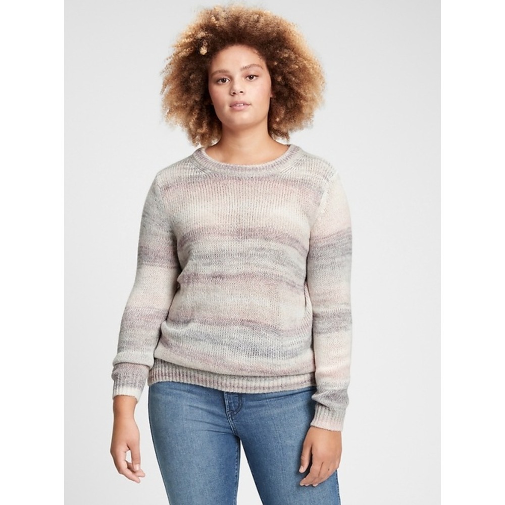 GAP Sweater Size XL Forever‎ Cozy Grey Spacedye Striped Knit Pullover Minimalist